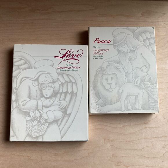 Longaberger Pottery Angel Cookie Mold 1993 1995 Series Peace with boxes - Picture 2 of 15